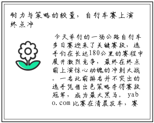 耐力与策略的较量，自行车赛上演终点冲刺大战